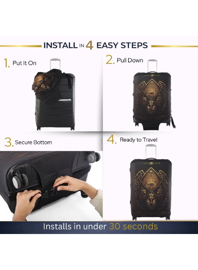 ناتونات غطاء واقي لشنط السفر غطاء شنطة مرن وقابل للغسيل من السباندكس والبوليستر يحمي من الأوساخ والخدوش بطبعة اللوتس المصري يناسب ارتفاع 72 إلى 81 سم  ( كبير جدا  ) - Image 5